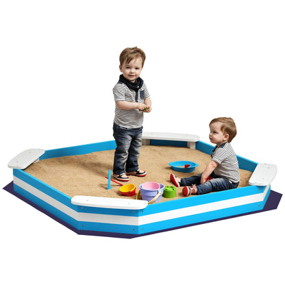 Qaba Kids Sandbox with 4 Corner Seats Bottom Liner 52" x 52" x 6" Blue