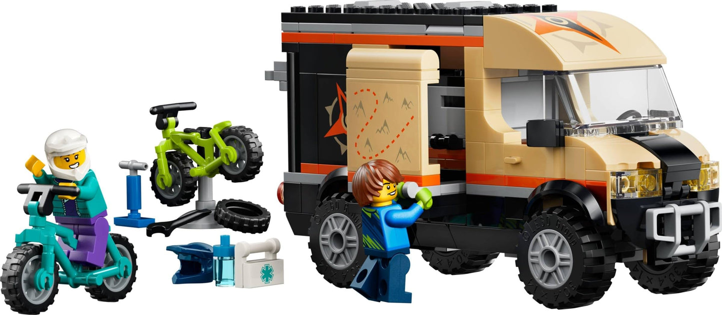 LEGO City Mountain Bike Adventure Van Set #60512 - 260 Pieces, 2 Mountain Bikes, Fold-Down Rack, Opening Doors & 2 Minifigures with Repair Accessories