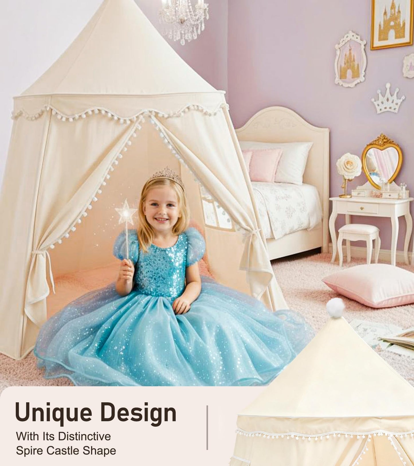 Play Tent, Large Playhouse Kids Castle Play Tents with Carry Bag, Indoor Outdoor Game Tent, Portable Children Yurt Tents, Birthday Gift for Boys