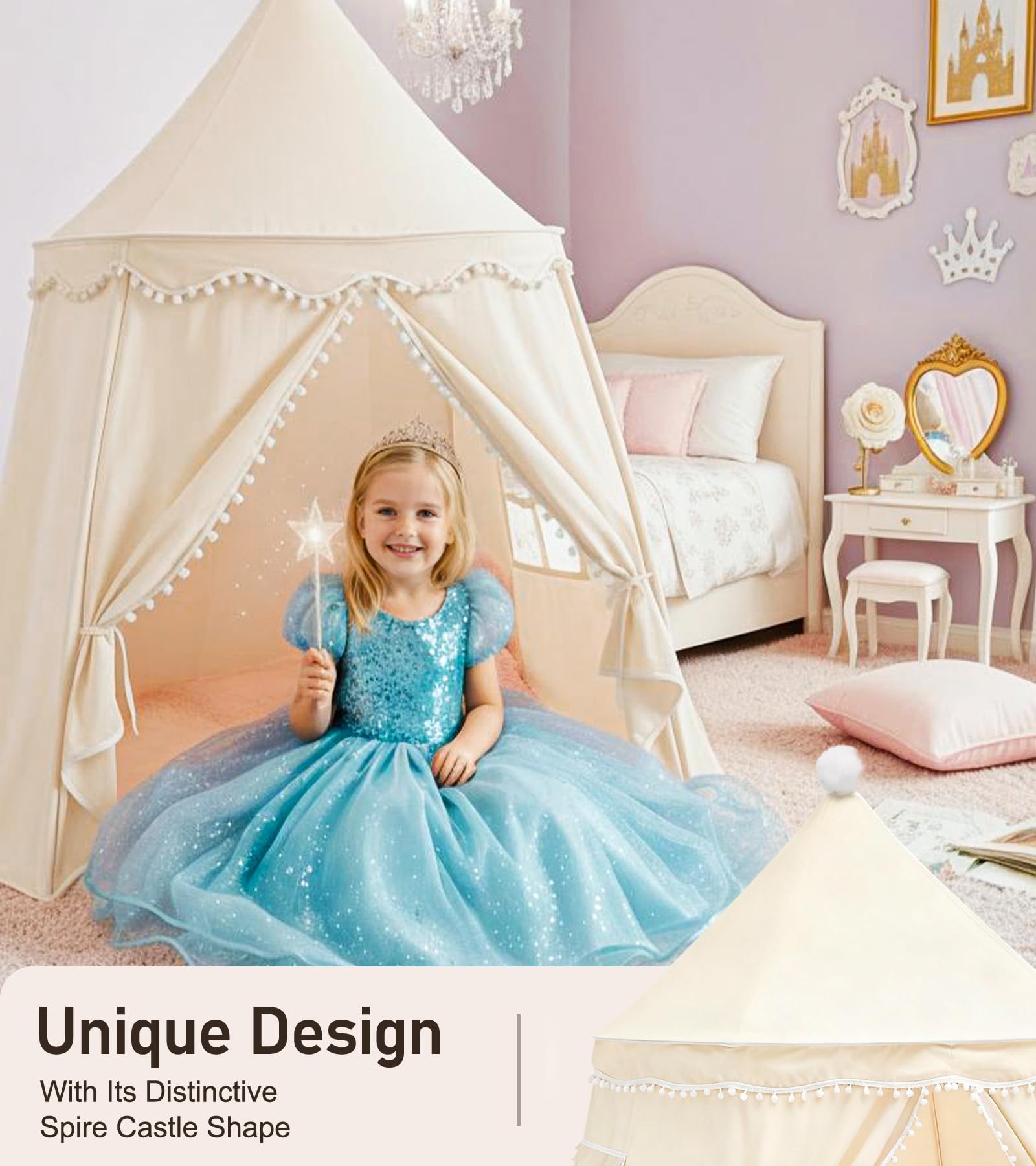 Play Tent, Large Playhouse Kids Castle Play Tents with Carry Bag, Indoor Outdoor Game Tent, Portable Children Yurt Tents, Birthday Gift for Boys