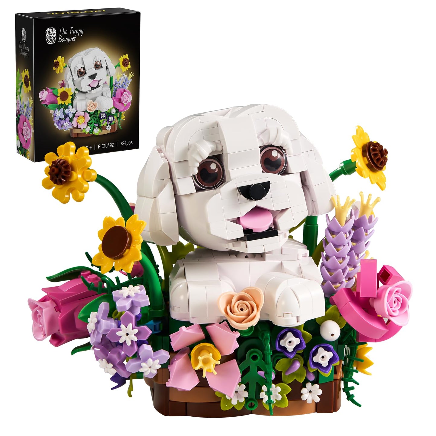 Adorable Dogs Bouquet Succulent Building Blocks,Compatible with Lego Adorable Dogs Artificial Flowers Bonsai,Creative Plants and Animals Decoration