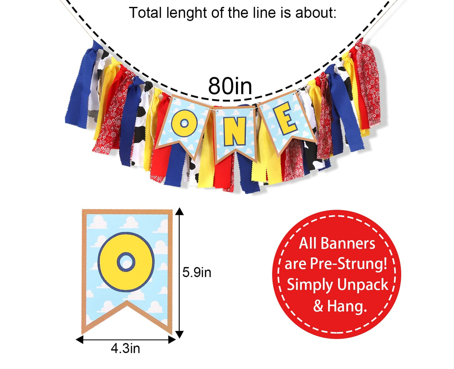 Toy Theme 1st Birthday Banner - Toy Inspiration Story's 1st Birthday High Chair Banner,Western Party Decorations, West Cowboy,High Chair,Baby Boy
