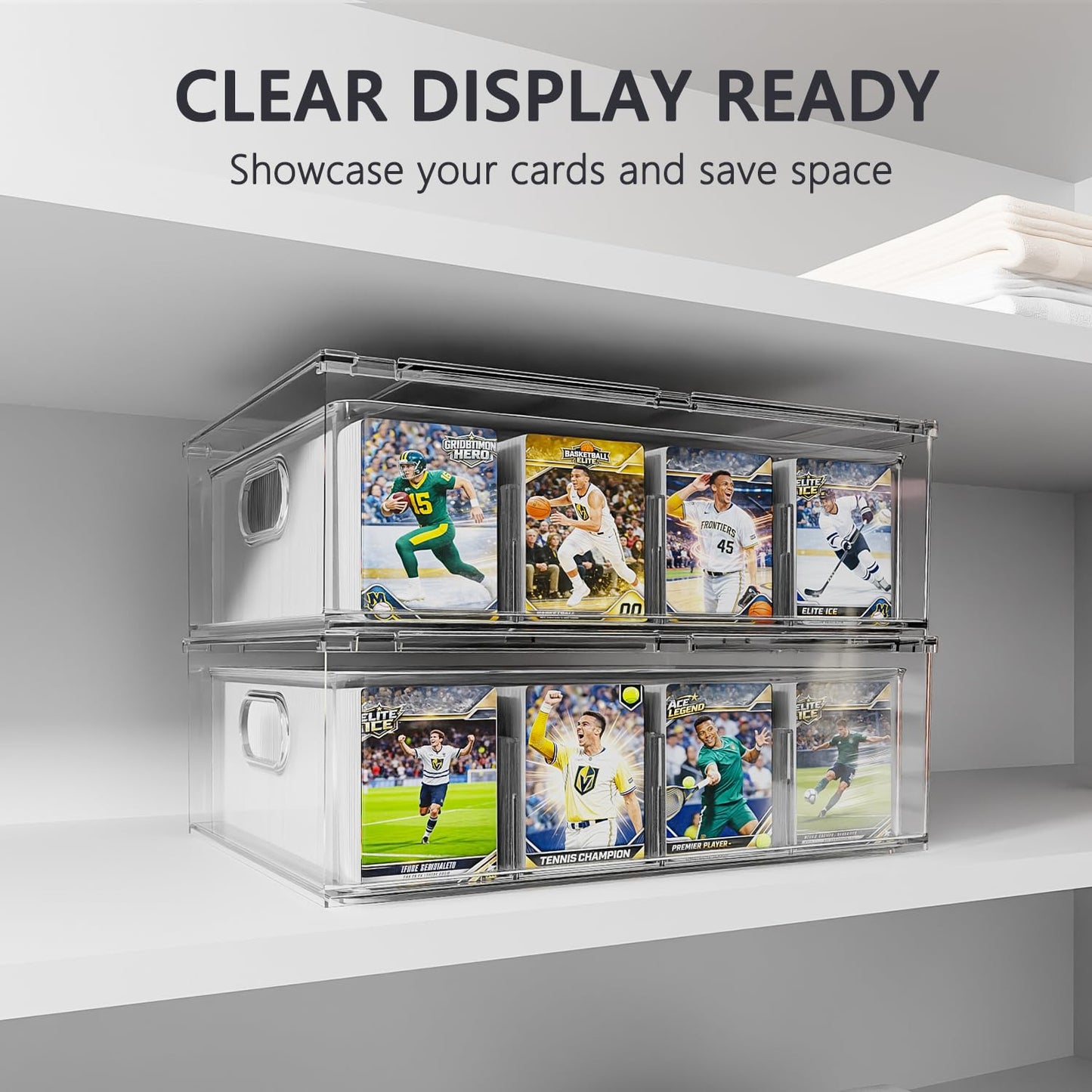 BluBrk Trading Card Storage Box - Clear Large Storage Organizer Holds 3200 Cards with Foam Inserts Blocks - Display Case for TCG, MTG & Sports Cards