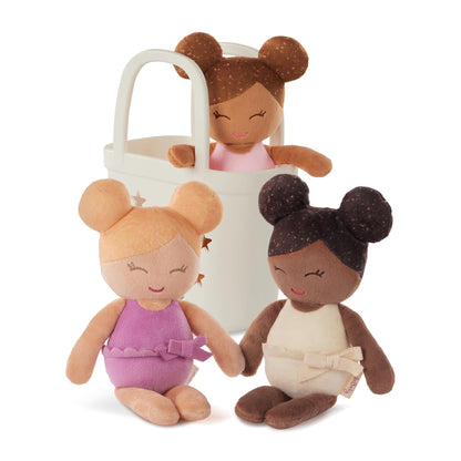 LullaBaby Bath Dolls Set, 3 Soft Plush Water Play Dolls with Basket