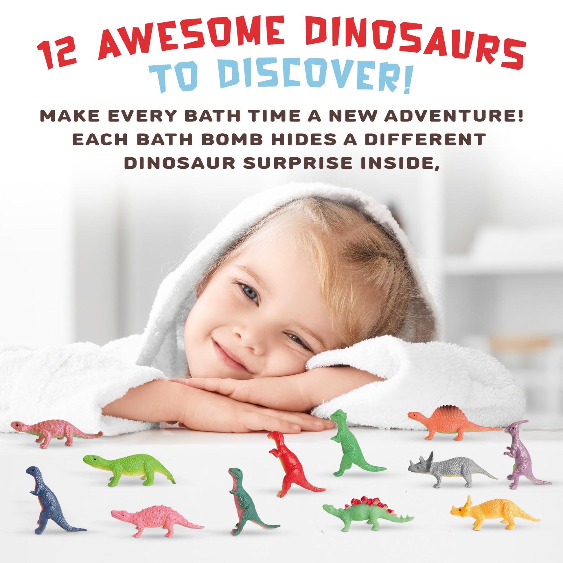 Bath Bombs for Kids with Surprise Toys Inside -12 Pack Dinosaur Bath Bombs Gift Set, Dino Egg Bubble Bath Fizzies, Dinosaur Toys for Kids 3 4 5 6 7 8