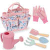 Kids Gardening Set with Watering Can - Toddlers Outdoor Gardening Kit with Planting Gloves, Shovel, Rake, Pink Tote Bag - 6PCS Kids Plant Growing Kit
