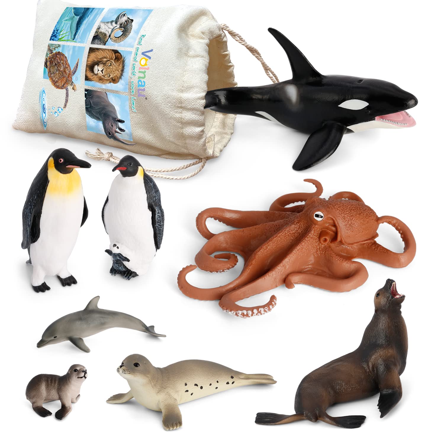 Volnau Sea Creature Toys Figures 8PCS Antarctica Ocean Animals Figurines for Toddlers Kids Christmas Decoration Fish Gift Plastic Preschool Pack