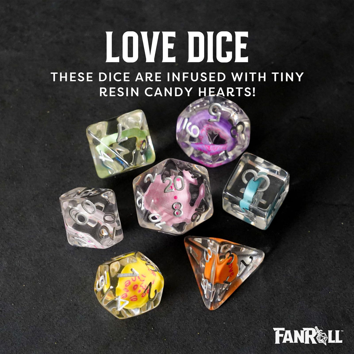 FanRoll 16mm Resin Poly DND Dice Set: Love Dice, Role Playing Game Dice for Dungeons and Dragons