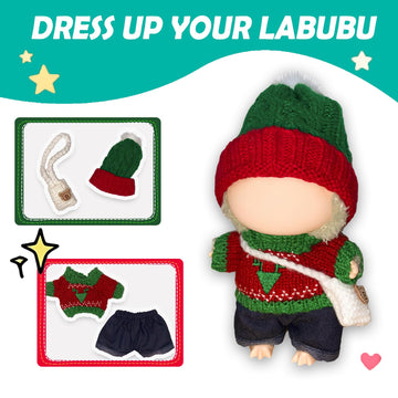 Clothes for Lububu 17cm Dolls(NO Doll) Outfit with Accessories Suit for Lububu Cute Stylish,Dress Up 4 Piece Set Hat Clothing Bag for lububu