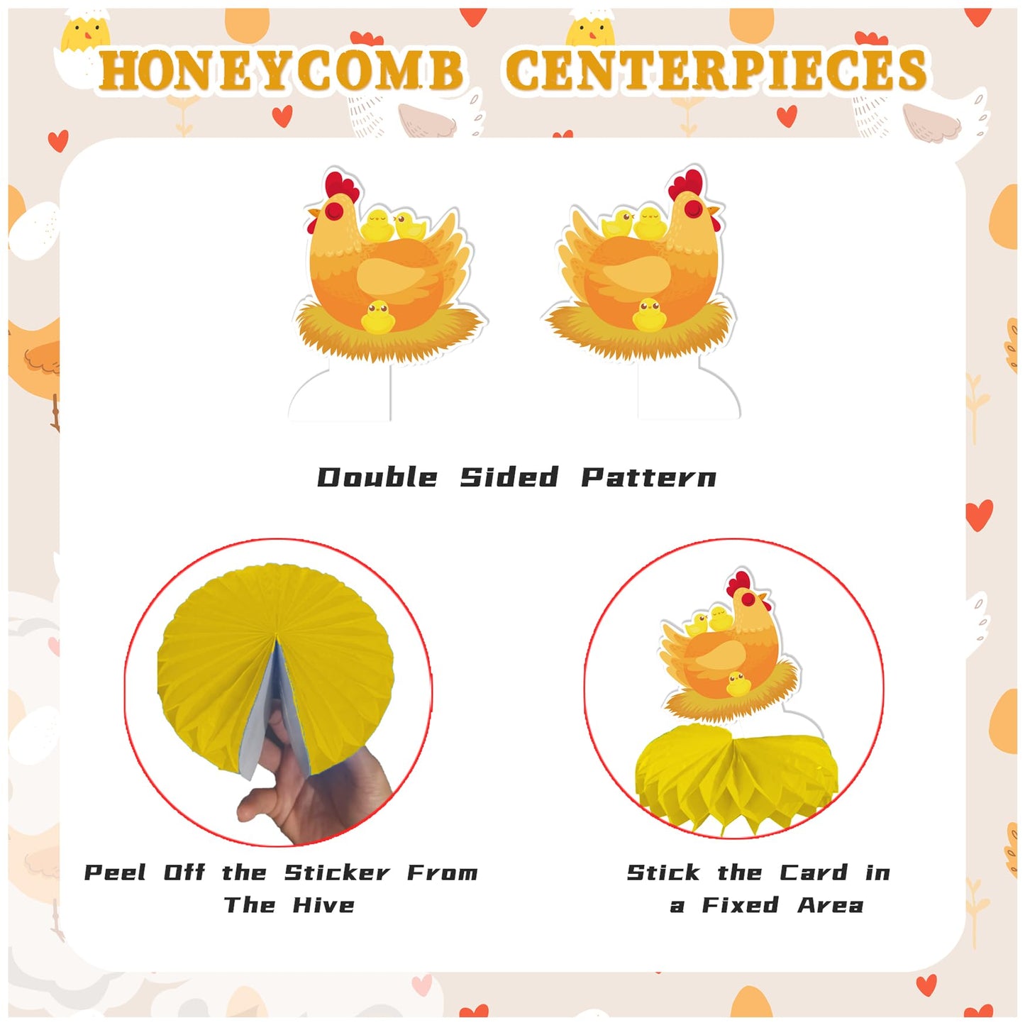 9 PCS Chicken Honeycomb Centerpieces Table Decorations Chicken Table Centerpieces for Chicken Party Supplies Chicken Birthday Party Decorations Farm