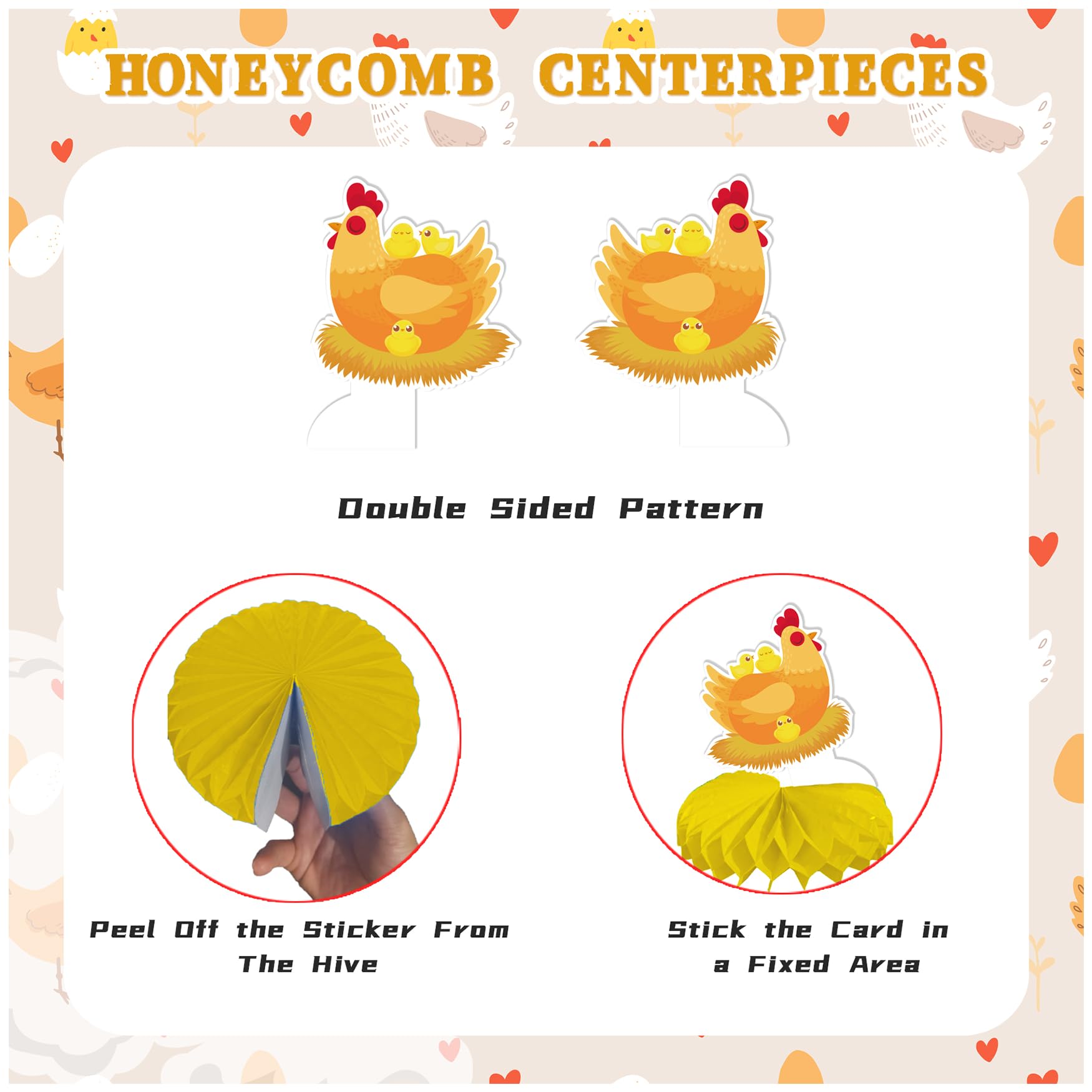 9 PCS Chicken Honeycomb Centerpieces Table Decorations Chicken Table Centerpieces for Chicken Party Supplies Chicken Birthday Party Decorations Farm