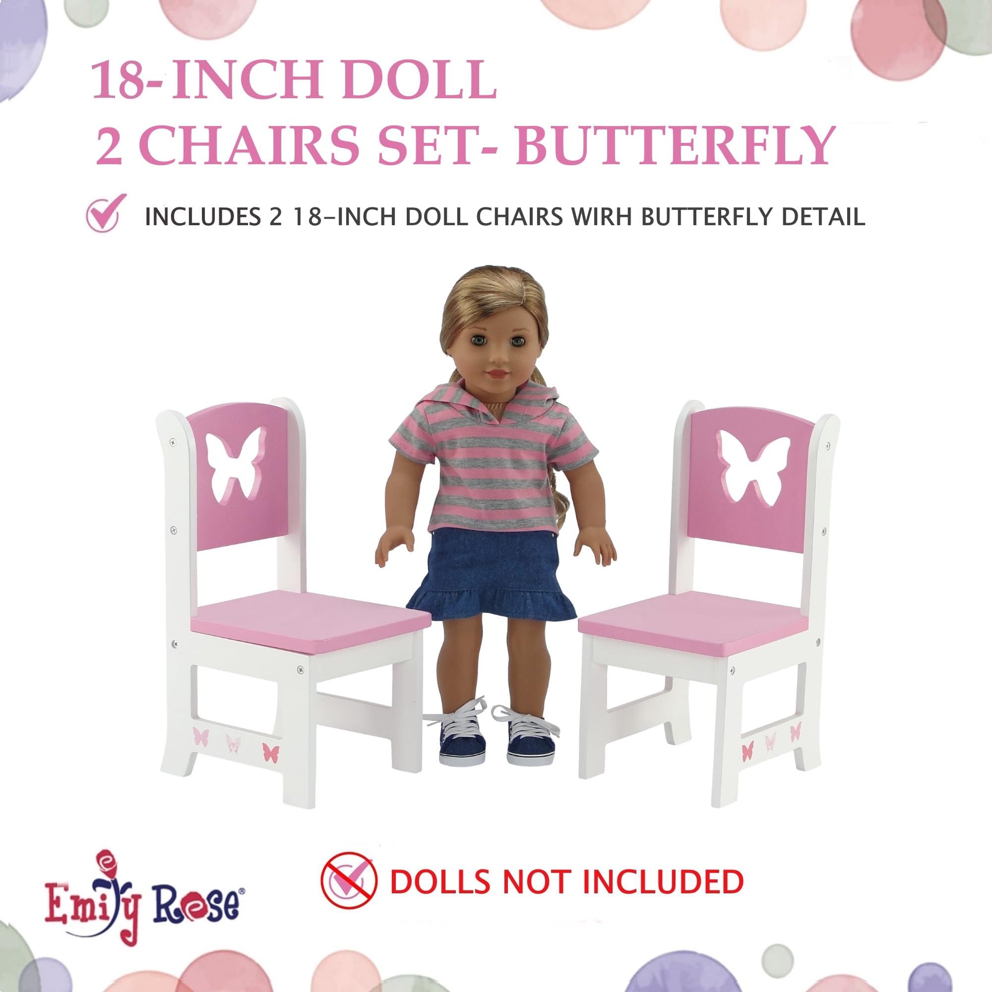 Emily Rose Doll Clothes 18 Inch Doll Kitchen Dining Chairs Accessories Furniture | 18" Doll 2 Chair Accessory Set | Fits 14-18 inch Dolls