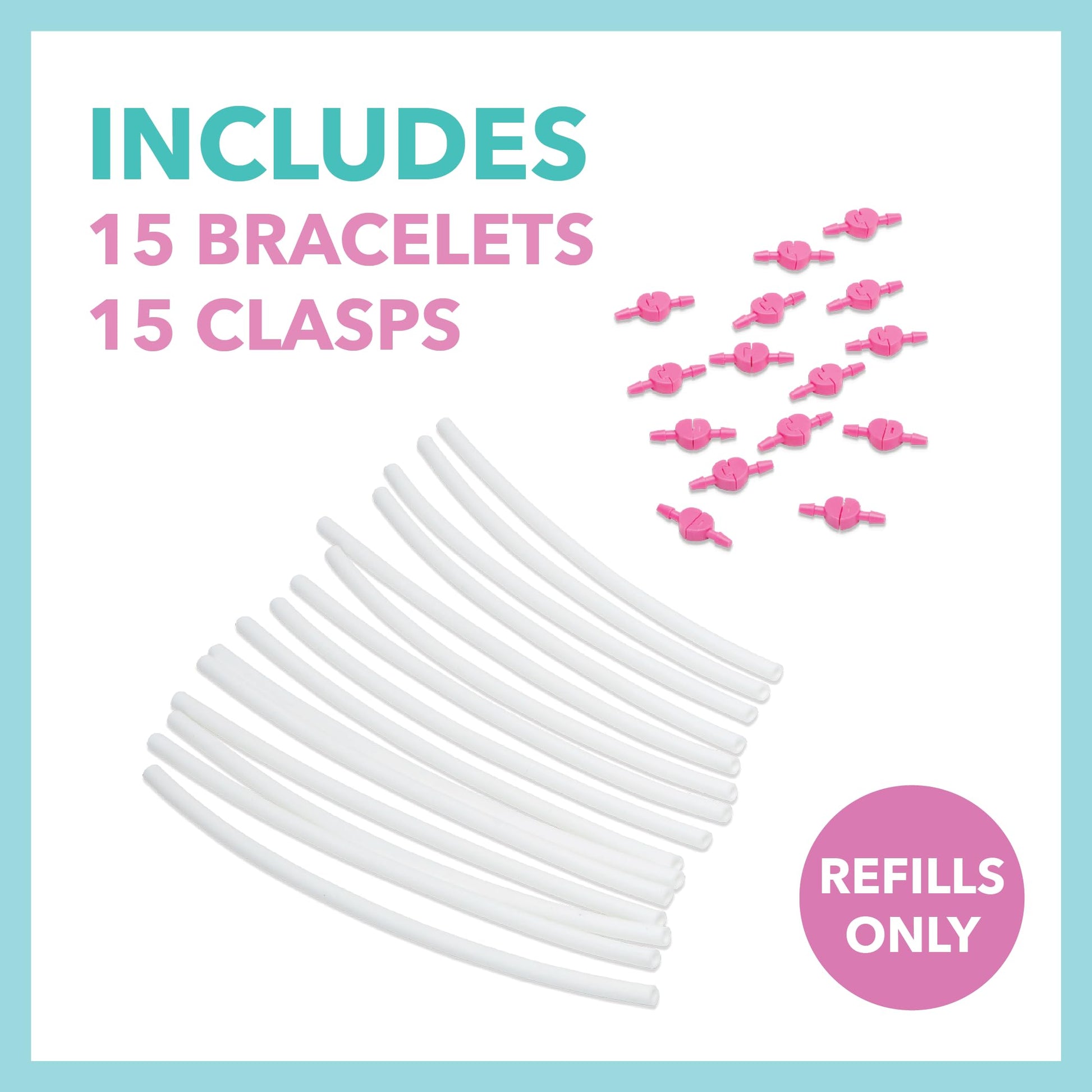 ColorSpin Bracelet Replacement Tubes - 15 Replacement Tubes with Clasps Only for ColorSpin Electric Bracelet Maker