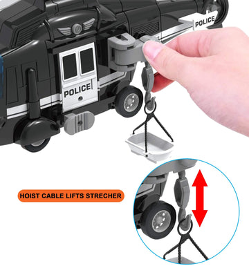 Liberty Imports Police Rescue Helicopter Friction Powered Toy Vehicle for Boys | Push and Go Chopper with Pretend Play Action Lights and Sounds