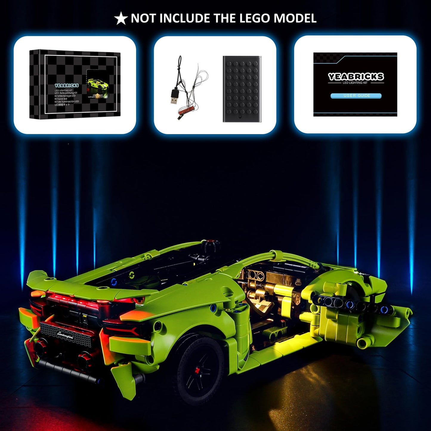 YEABRICKS LED Light for Lego-42161 Technic Lamborghini Huracán Tecnica Building Blocks Model (Lego Set NOT Included)