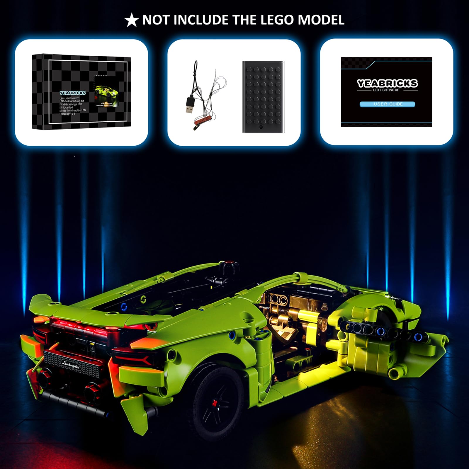 YEABRICKS LED Light for Lego-42161 Technic Lamborghini Huracán Tecnica Building Blocks Model (Lego Set NOT Included)