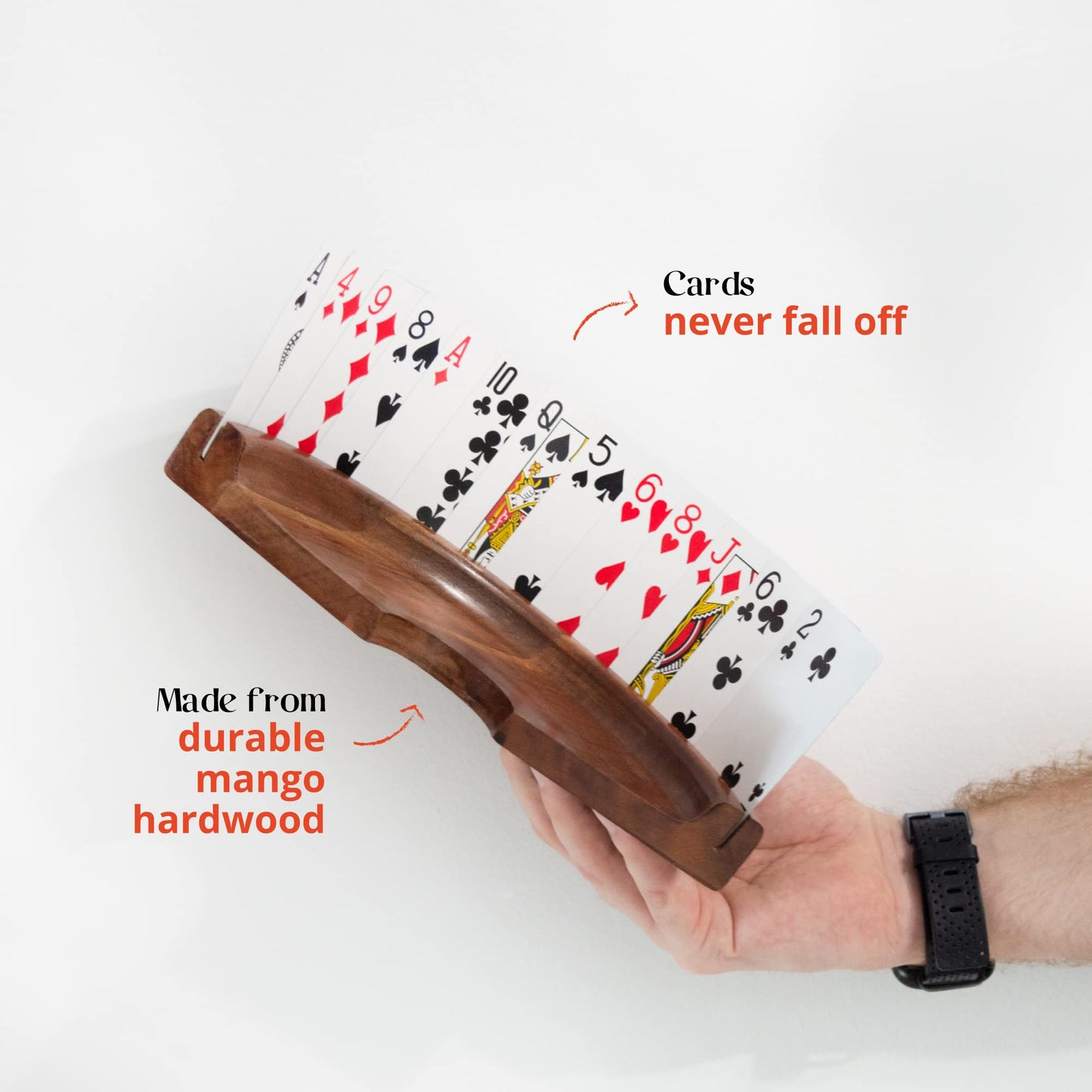 GENIUM GAMES Card Holder For Playing Cards (2) | Hands Free Playing Card Holders Made From High-Quality Mango Wood | Fits up to 25 cards | Ideal