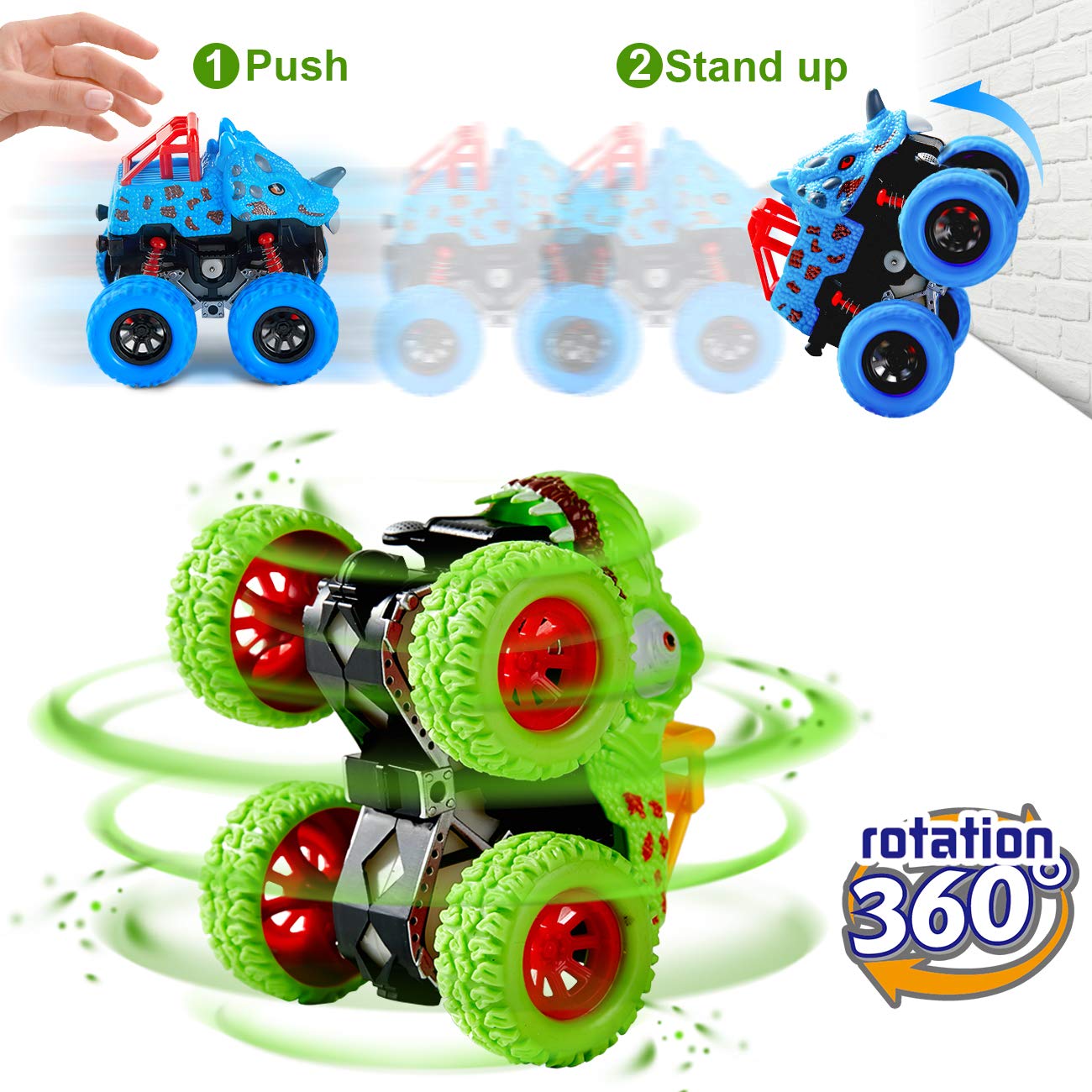LODBY Dinosaur Toys for 2 3 4 5 Year Old Boys - Monster Truck Toys for Toddlers Boys Ages 2-4-6 - Push and Go Cars Dinosaur Toys for Kids 3-5 Year Old