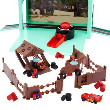 Disney Store Action Toys Pixar Car Play Set - Toolbox Case with Lightning McQueen & Tow Mater Die Cast Cars, Launcher, Junkyard Shack and Accessories