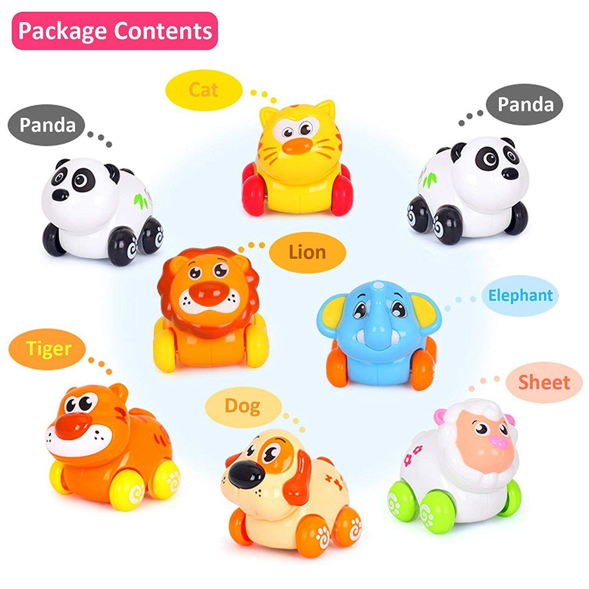 Liberty Imports 8 PCS Cartoon Animals Friction Push and Go Toy Cars Play Set for Babies and Toddlers | Cute Mini Play Vehicles Party Favors - Age 18