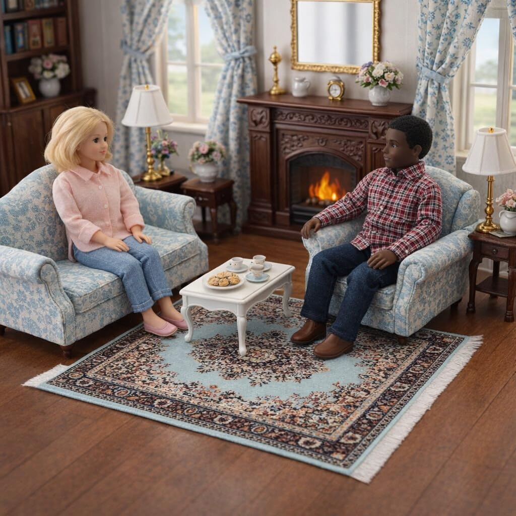 Set of 4 Dollhouse Area Rugs - Miniature Carpet Accessories for Doll Houses, 6 x 4 Inch Rectangular Floor Décor, Oriental Style