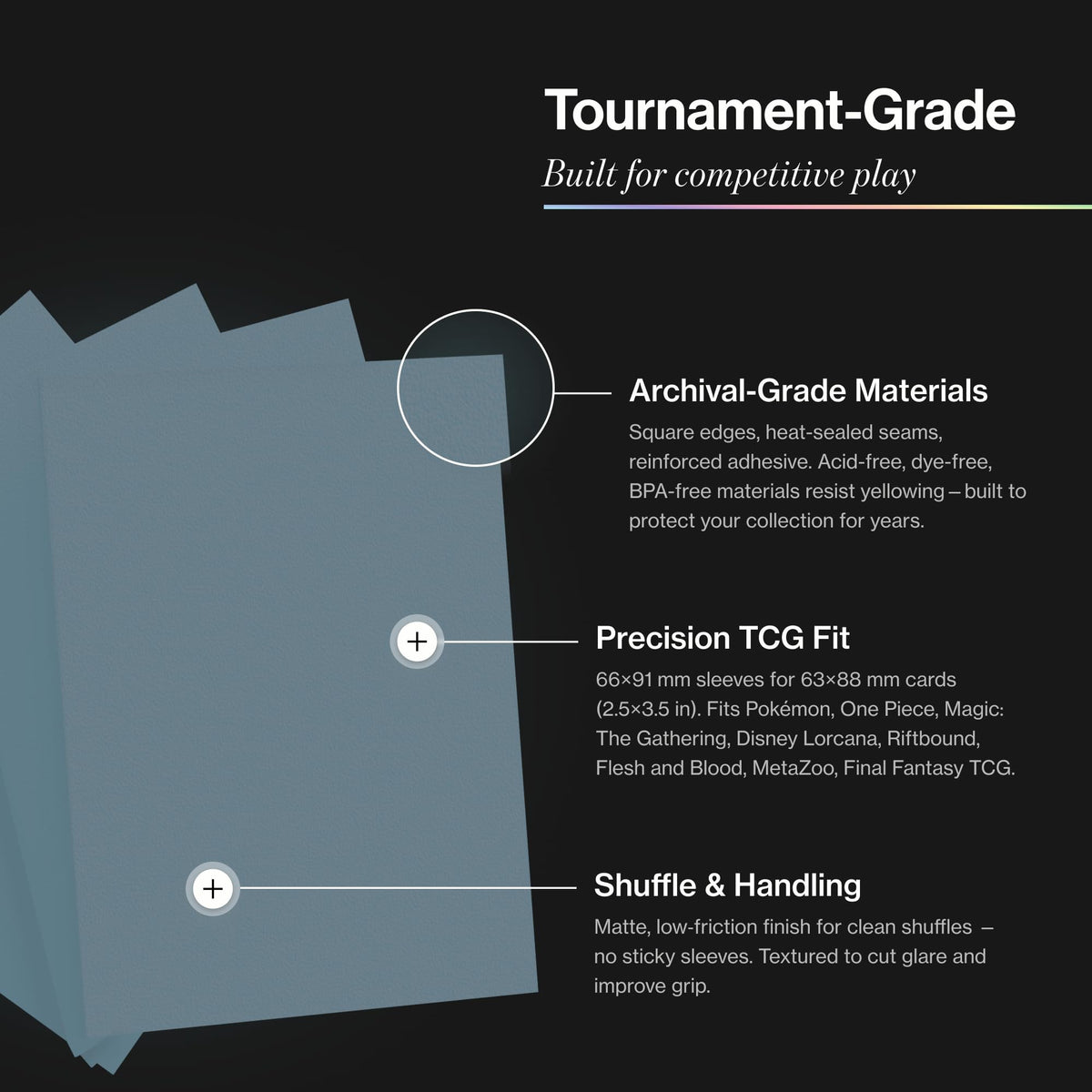 Curator® Tournament TCG Matte Sleeves - Standard Size (66x91mm) w/Black Backs - Non-PVC - “Azure” (Blue) Palette Series - Compatible with Magic