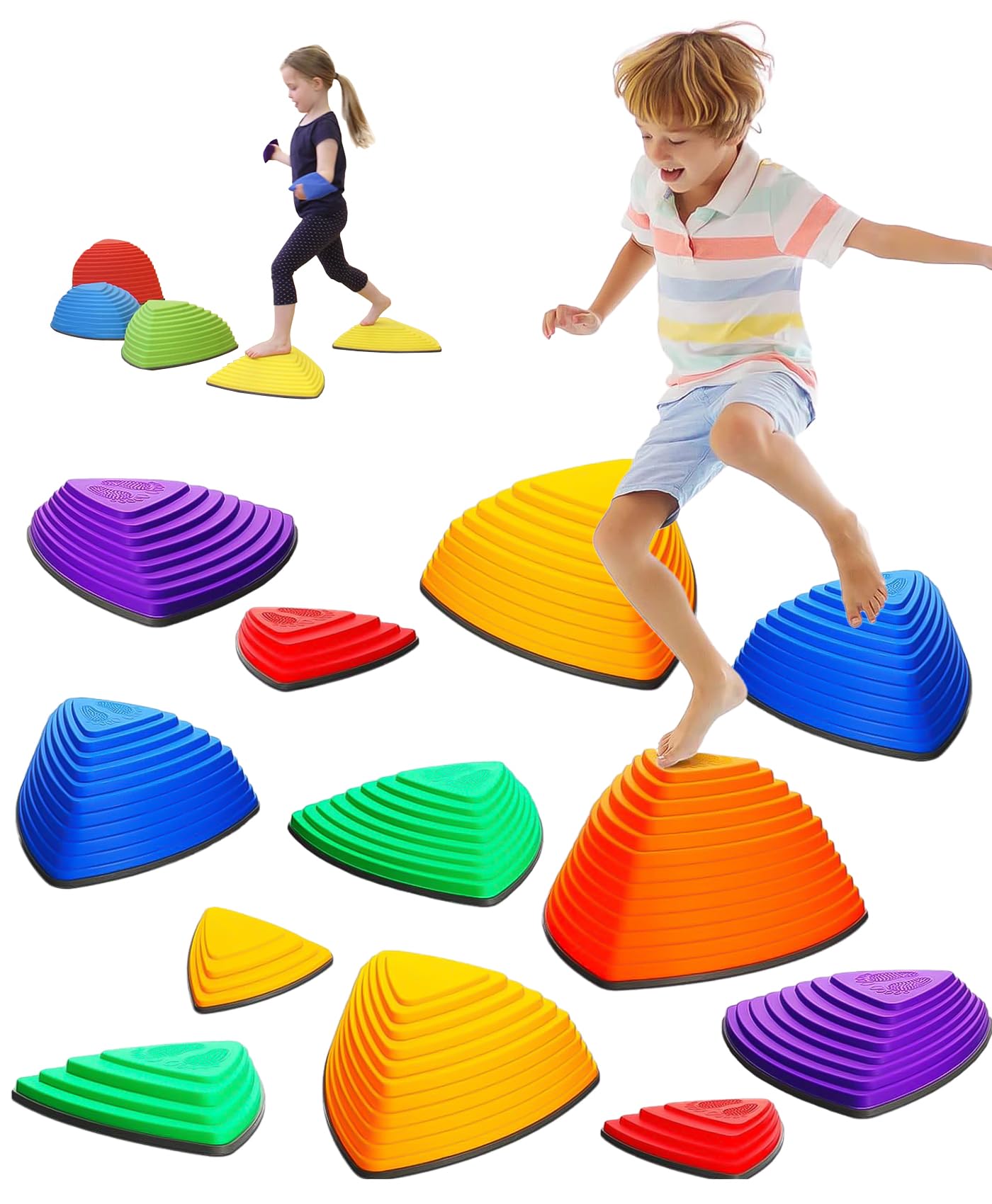 Giggle & Play Stepping Stones For Kids, Set Of 12 Montessori Indoor & Outdoor Sports Balance Stepping Stones, Promotes Coordination, Balance Strength