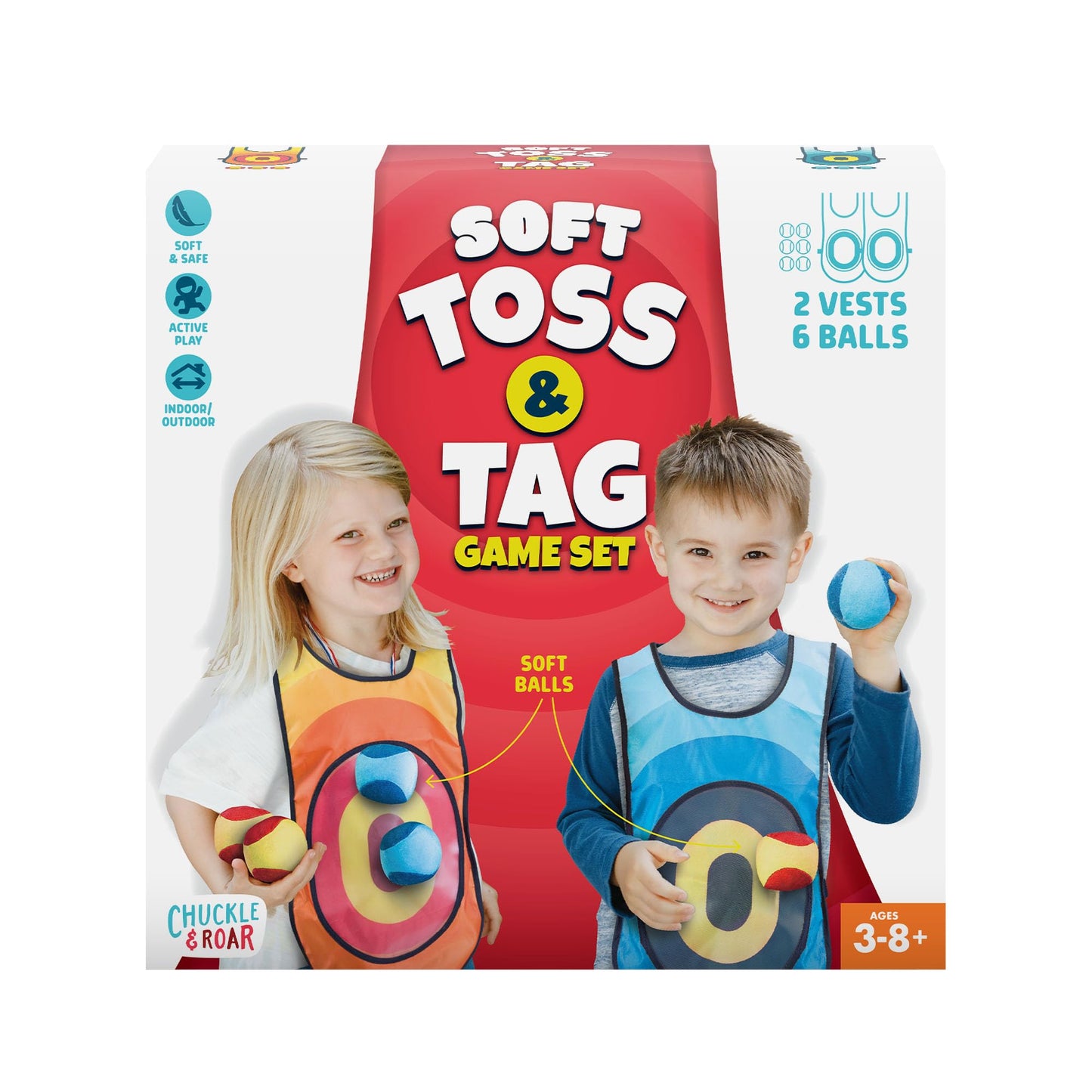 Chuckle & Roar Soft Toss Target Vest & Ball Game for Kids - Velcro Target Bibs with Super Soft Toss Balls - Indoor Outdoor Active Play Game, Family