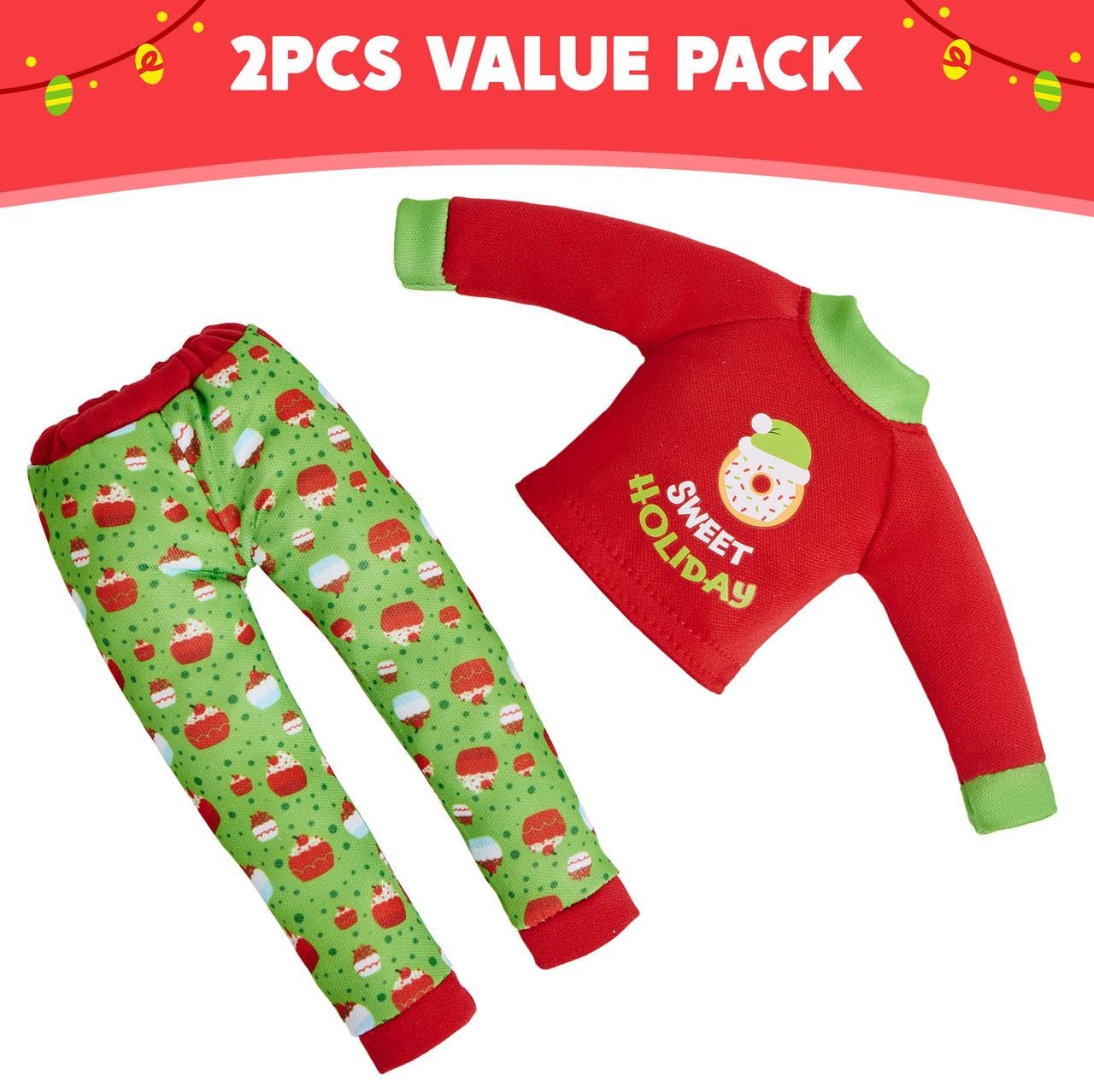 JOYIN 2 PCS Christmas Santa Ugly Sweaters for Doll, Cupcakes and Donuts Themed Naughty Christmas Doll Clothes Accessories for Holiday Room Party