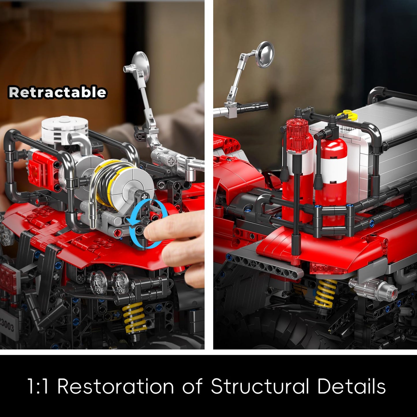 Mould King Fire Truck ATV Building Set, 2100+ Pcs RC/APP Control All-Terrain Vehicle Building Blocks Kits That Run with Equipment Model, Collectible