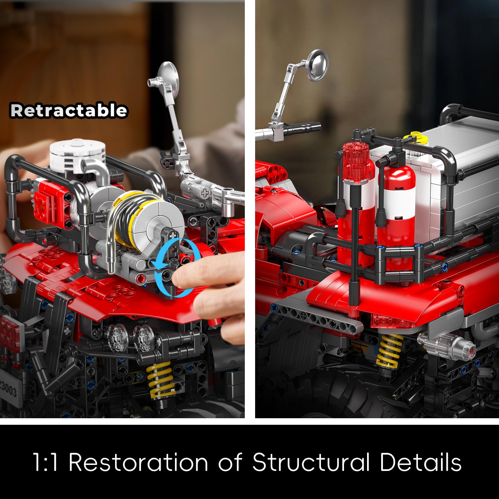Mould King Fire Truck ATV Building Set, 2100+ Pcs RC/APP Control All-Terrain Vehicle Building Blocks Kits That Run with Equipment Model, Collectible