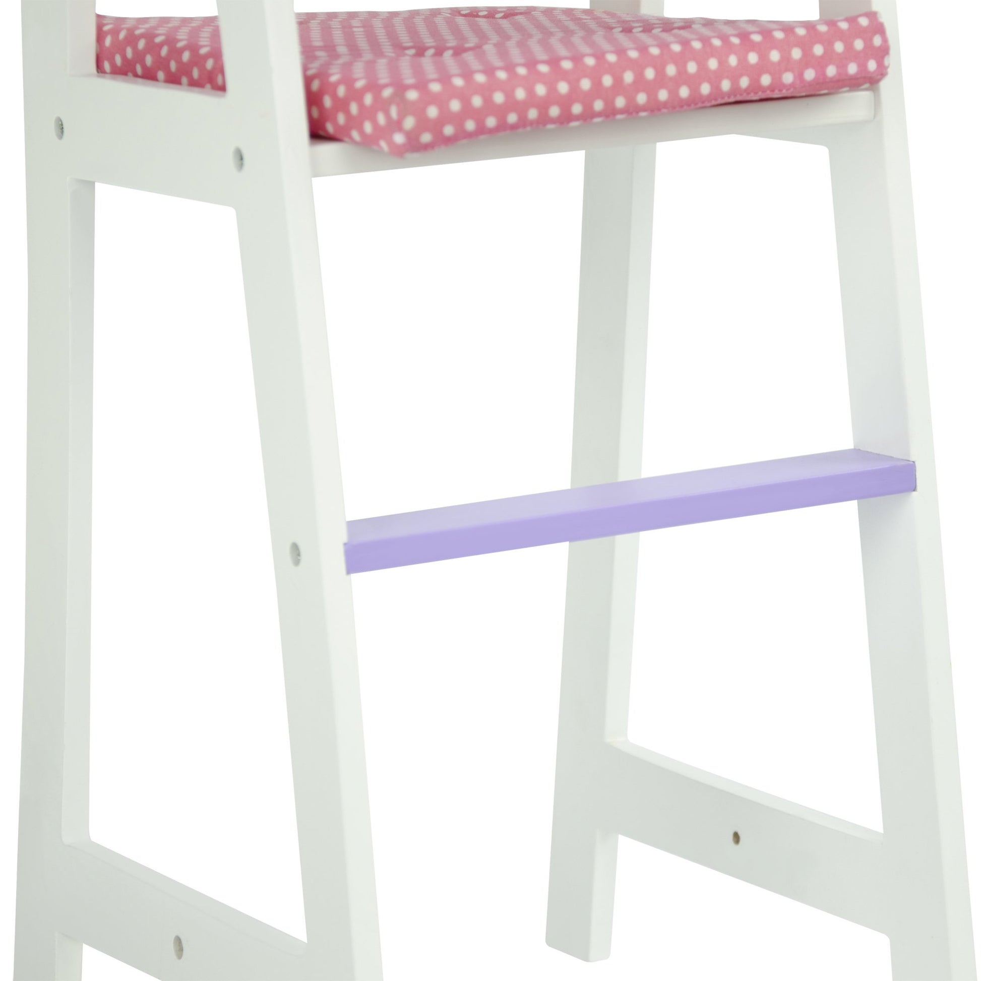 Olivia's Little World Little Princess Baby Dolls High Chair with Fixed Tray and Pink Polka Dot Cushion, White/Purple