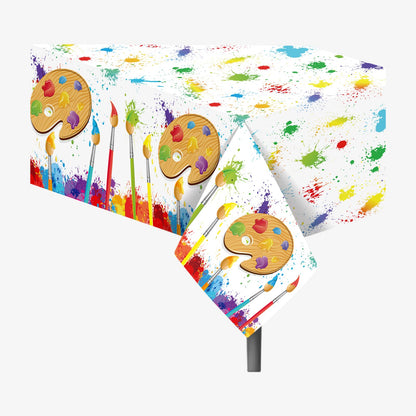 2 Pcs Artistic Canvas Tablecloths ,Vibrant Paint Splatter and Palette Design, Perfect for Creative Events, Art Studios, and Festive Gatherings to Add