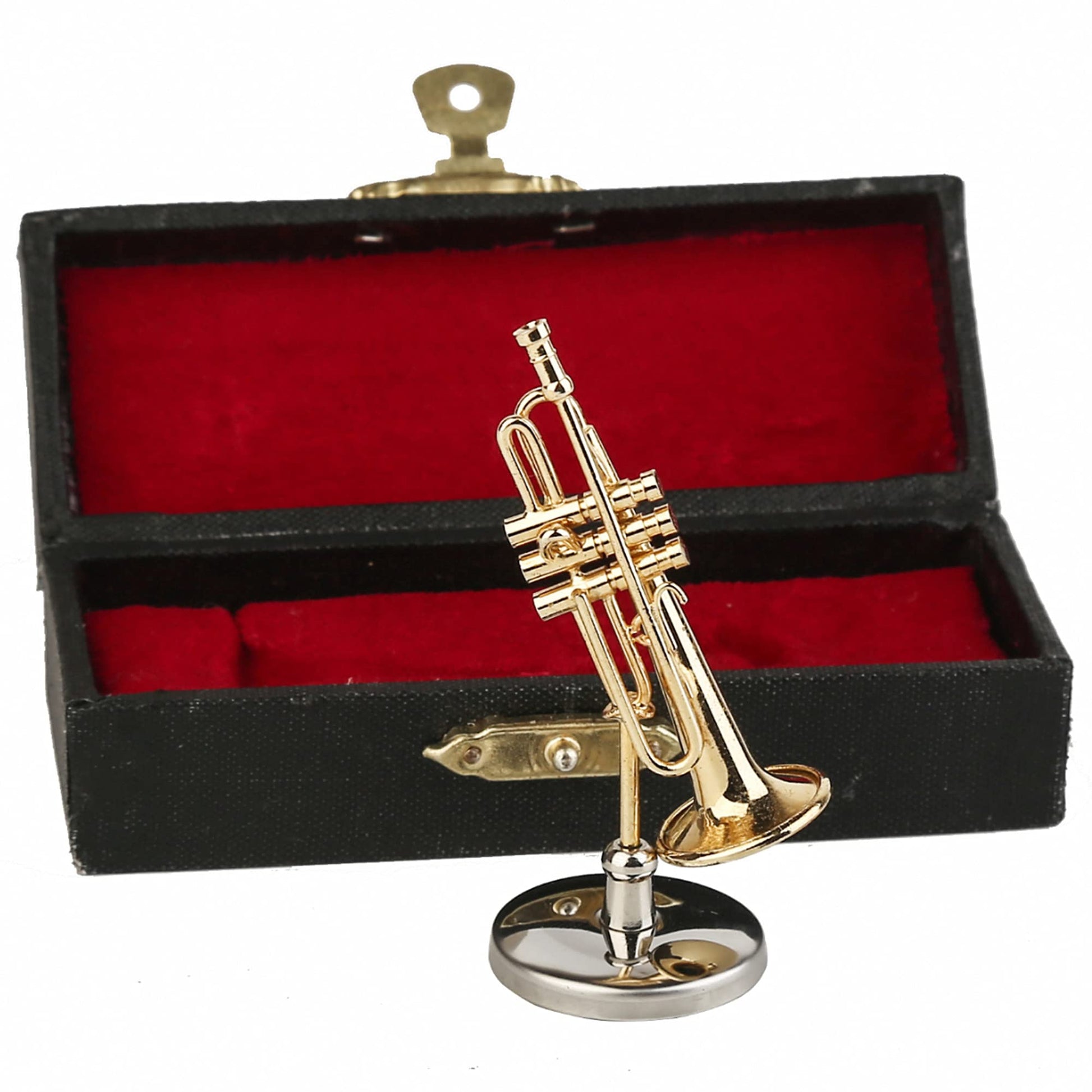 Dselvgvu Miniature Trumpet with Stand and Case Brass Mini Musical Instrument Trumpet Replica Collectible Figurines Dollhouse Accessories Model Home