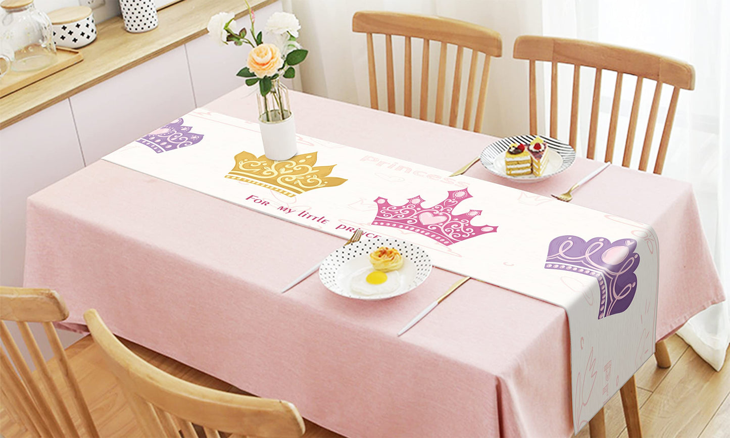 whooplaArt Double-Layer Table Runner Bed Runner Princess Birthday Party Kids Girls Pink Crown Decorative Long Tablecloth Bed Scarf Farmhouse Dining