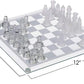 Gamie Premium Glass Chess Set, 12 Inch - Elegant Design - Durable Build - 32 Frosted and Clear Pieces - Felted Bottoms - Easy to Carry - Stable