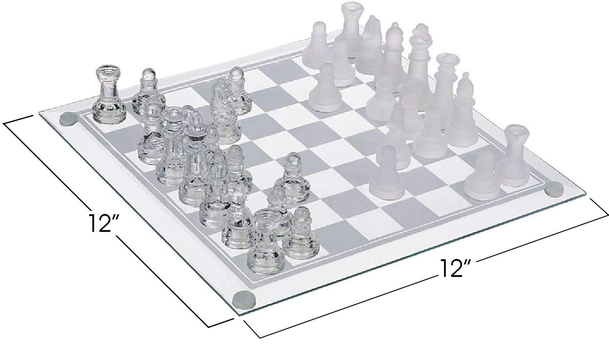 Gamie Premium Glass Chess Set, 12 Inch - Elegant Design - Durable Build - 32 Frosted and Clear Pieces - Felted Bottoms - Easy to Carry - Stable