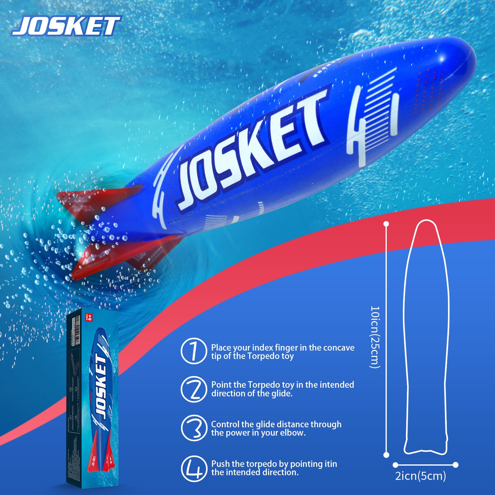 JOSKET 10" Underwater Diving Toys Pool Torpedo Toys Swimming Throwing Torpedo Bandits Water Rockets Training Dive Toys
