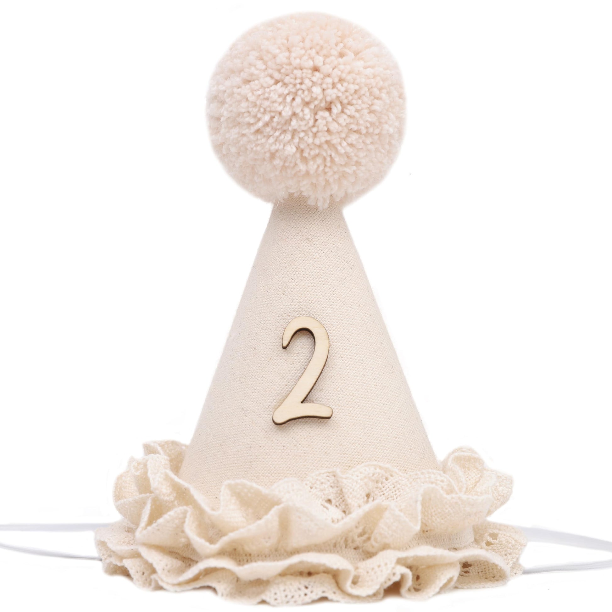 WAHAWU Lace 2nd Birthday Hat - Two Sweet Birthday Decorations,Lace Flower Princess Party Crown,Beige Cone Hat for Cake Smash,Second Floral Party