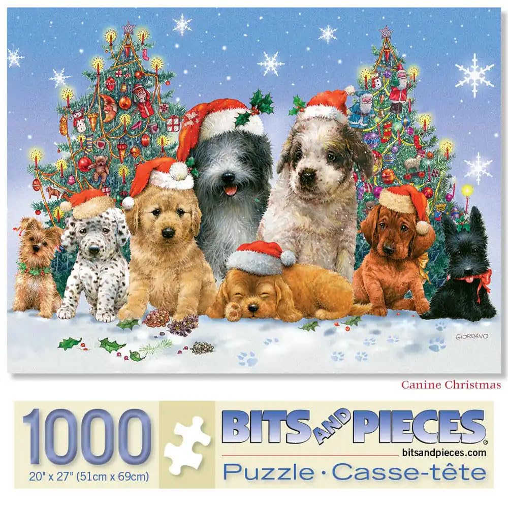 Bits and Pieces - Canine Christmas Jigsaw Puzzle for Adults - Festive Holiday Dogs and Puppies Puzzle by Giordano Studios - Charming Winter Scene
