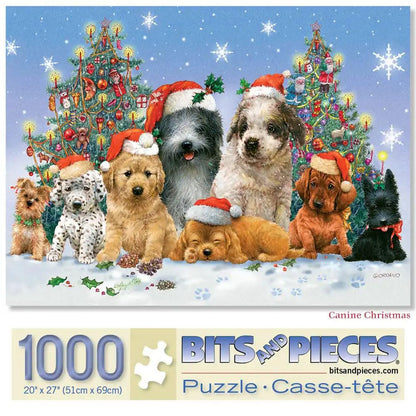 Bits and Pieces - Canine Christmas Jigsaw Puzzle for Adults - Festive Holiday Dogs and Puppies Puzzle by Giordano Studios - Charming Winter Scene