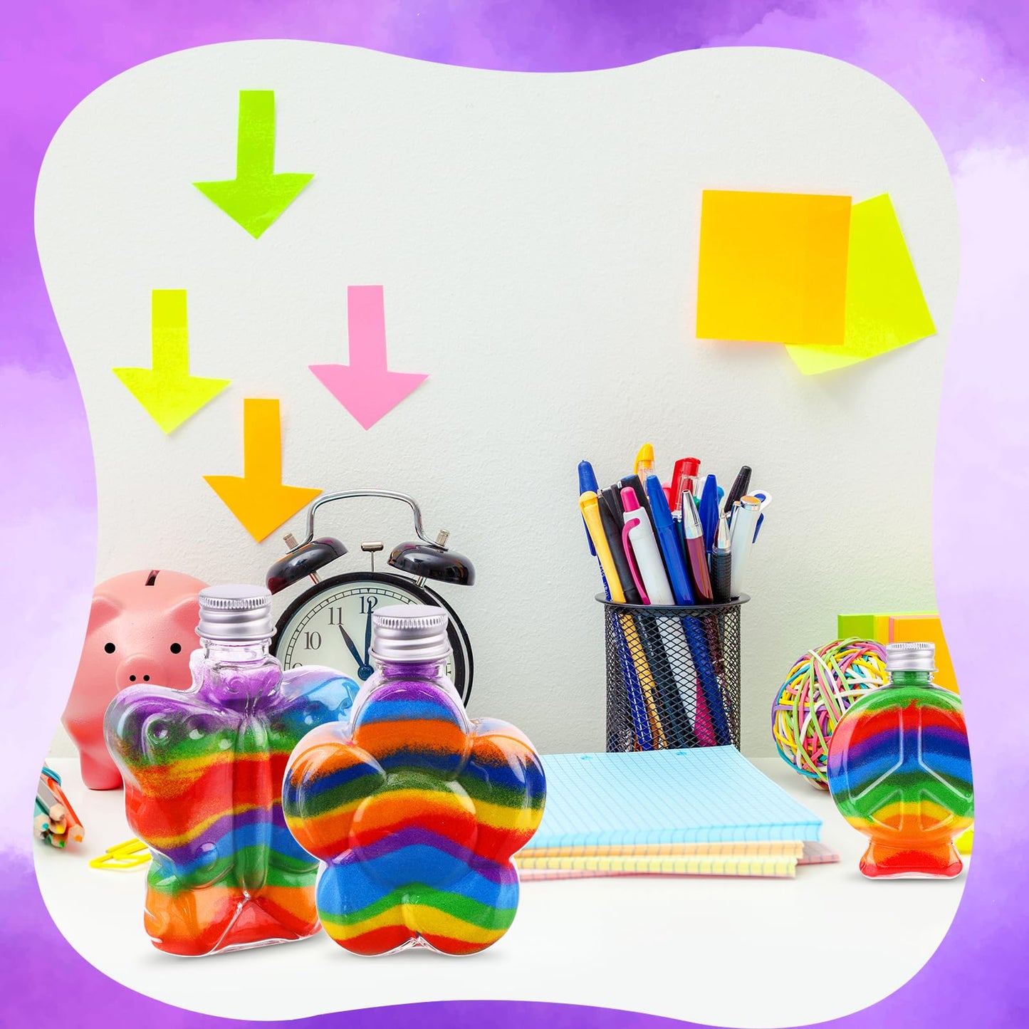 60Pcs Heart & Flower Shaped Plastic Bottles DIY Colored Sand Bottle Kit - Sand Art Activity Fun Party Supplies, 6 Styles