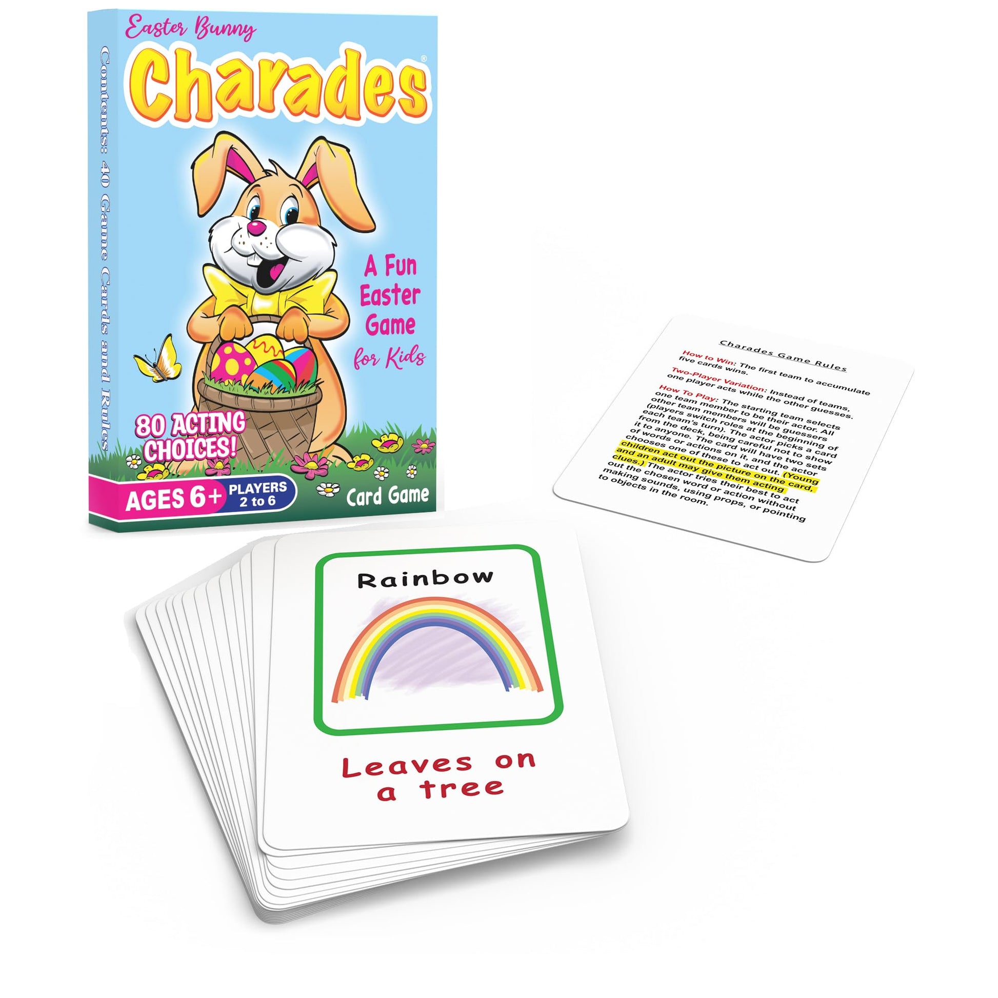 Arizona GameCo Easter Bunny Charades for Kids Ages 6+, No Reading Required Kids Charades Game, 80 Acting Choices, Family Fun, Easter Basket Stuffer
