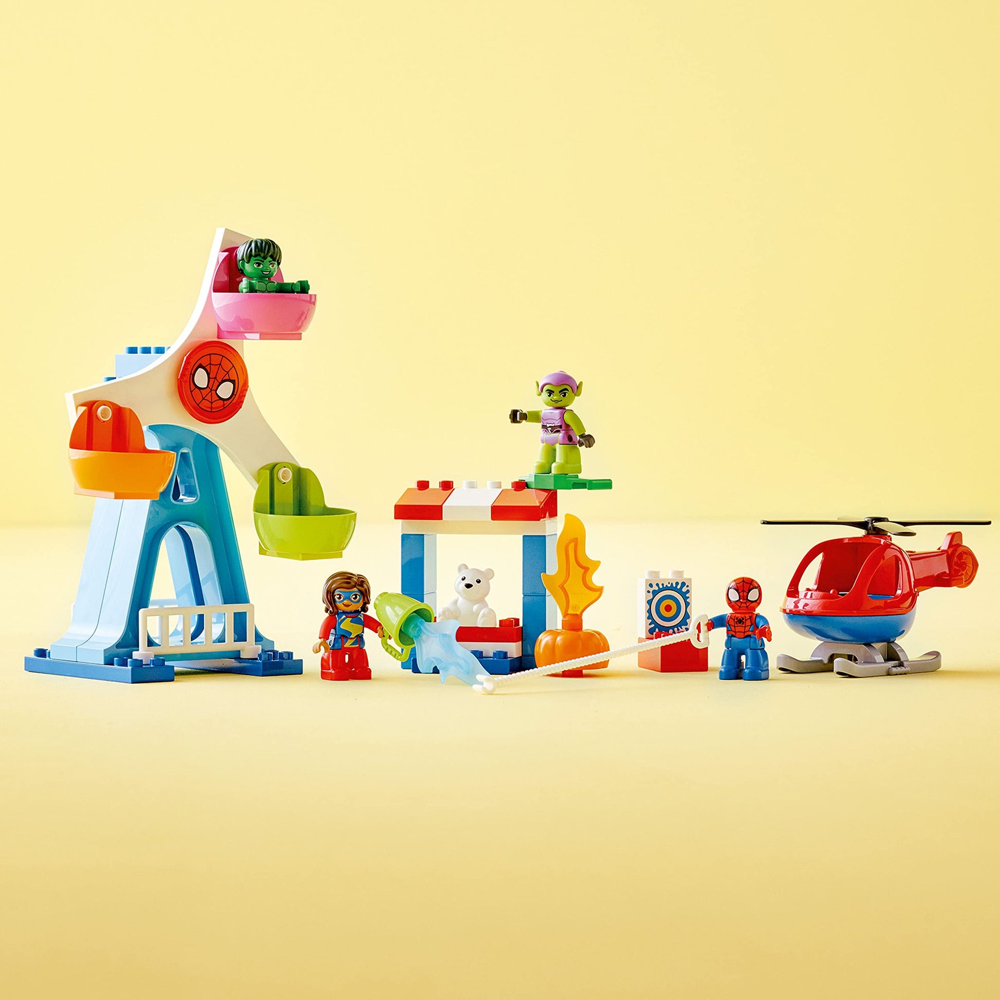 LEGO DUPLO Marvel Spider-Man & Friends: Funfair Adventure 10963 Fairground with Helicopter Toy, Spidey and Hulk Figures, Toys for Toddlers, Boys &