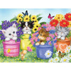 Bits and Pieces - Large 100 Piece Jigsaw Puzzle for Adults - Cats in Flower Pots - Kitten Colorful Bloom Butterfly Sweet Cute Garden Jigsaw Puzzle by