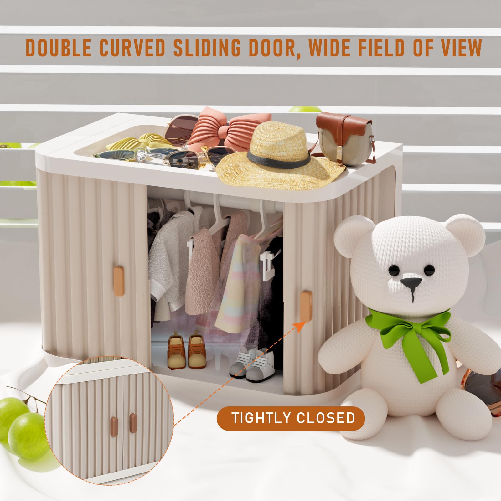 Creproly Doll Wardrobe Storage Box, Foldable Doll Closet with 10 Hangers and Rod for 15/17cm Doll Clothes Stackable Organizer Cabinet