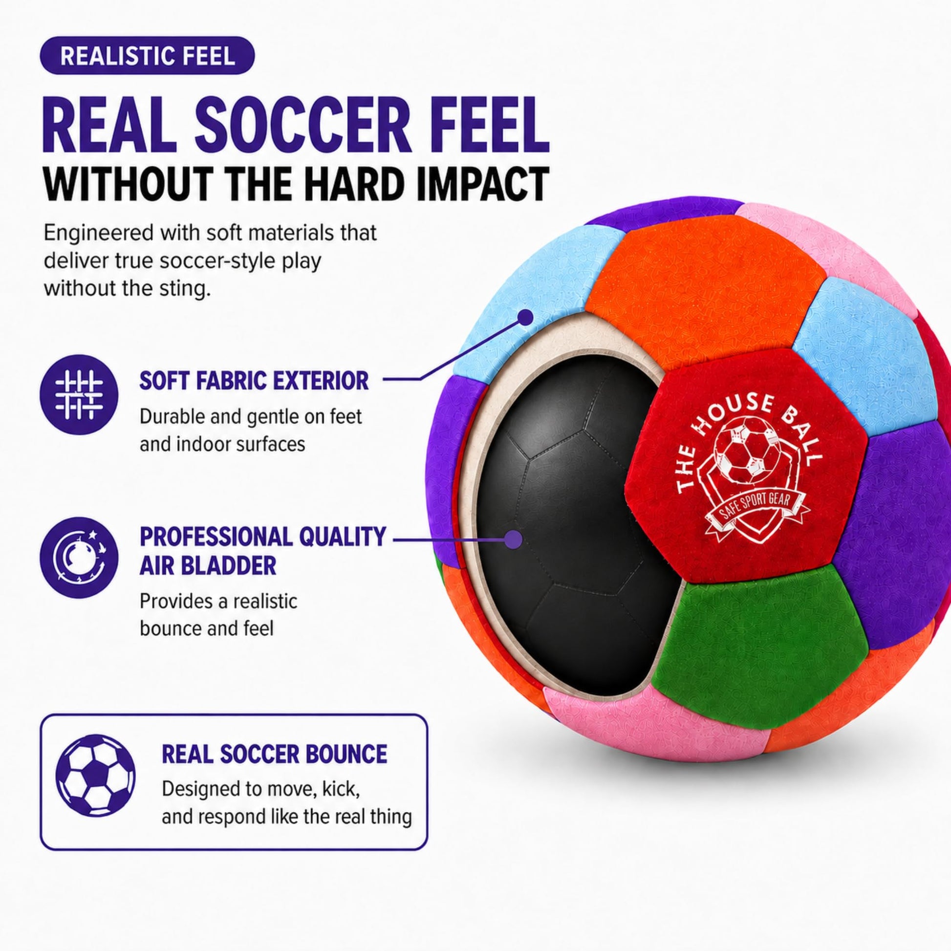 The House Ball - The Original Soft and Safe Indoor Soccer Ball Size 4 - Created for Inside Your Home and Yard - Won't Scuff Your Walls - Realistic
