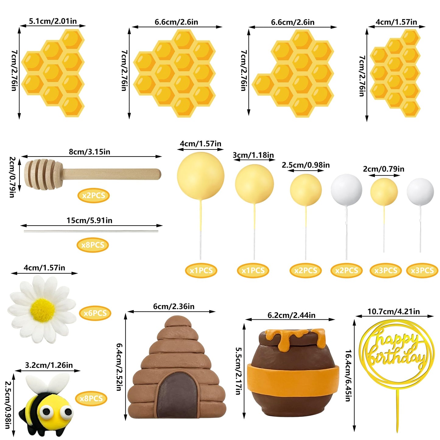 35 PCS Bee Cake Toppers Honey Jar Cake Topper Honeycomb Cake Decorations for Baby Shower Bee Theme Birthday Party Decoration Supplies