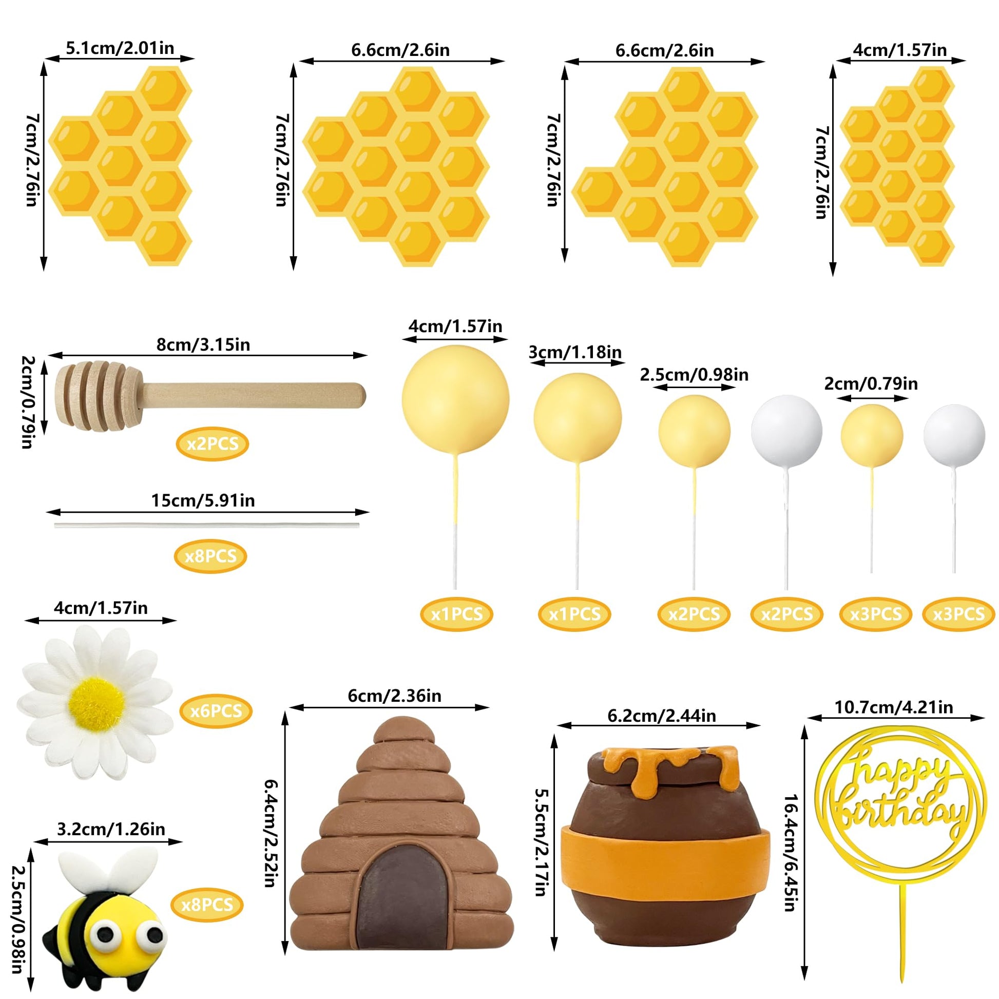 35 PCS Bee Cake Toppers Honey Jar Cake Topper Honeycomb Cake Decorations for Baby Shower Bee Theme Birthday Party Decoration Supplies