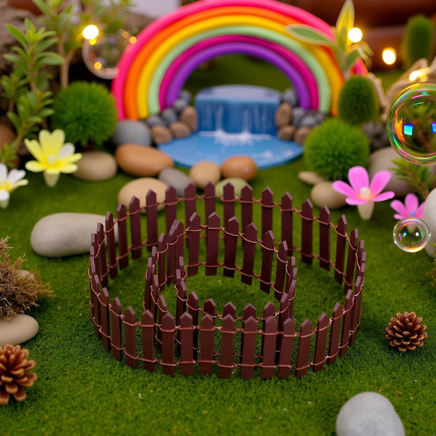 1 Pc Mini Fairy Garden Fence, 35 Inches, Brown, Micro Landscape Miniature Ornaments for Dollhouse, Crafts, Diorama Project, Plant Pot DIY